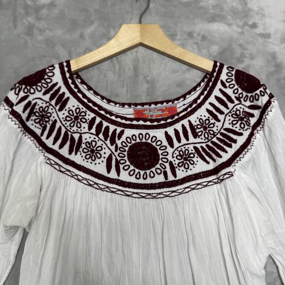 Nativa Tunic Top Womens Medium Embroidered Boho Peasant Blouse Tassel Bohemian - Picture 3 of 11